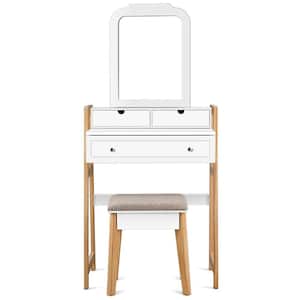 White Makeup Vanity Table Dressing Table Cushioned Stool Set