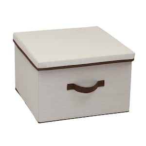 14.5 Gal. Square Natural Canvas Storage Box With Decorative Brown Trim with Lid