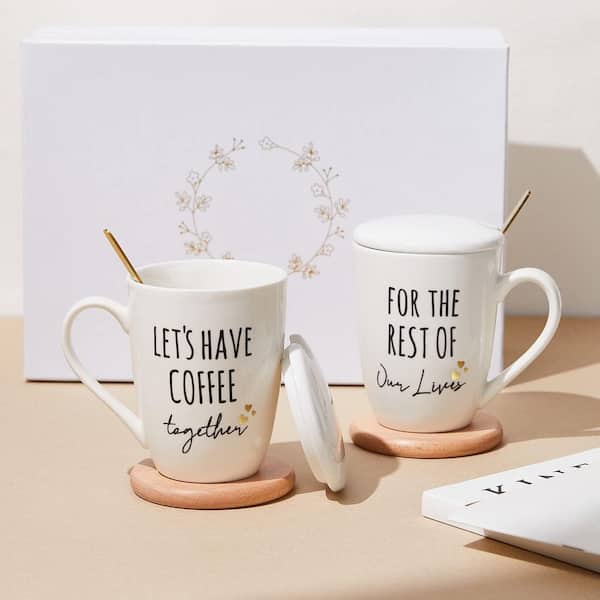 Numhew White Ceramic Coffee Mugs 12oz. Bachelorette Bridal Shower Gift For  Bride Anniversary Wedding Gifts For Couple(Set of 2) U0W2C7T1 - The Home  Depot