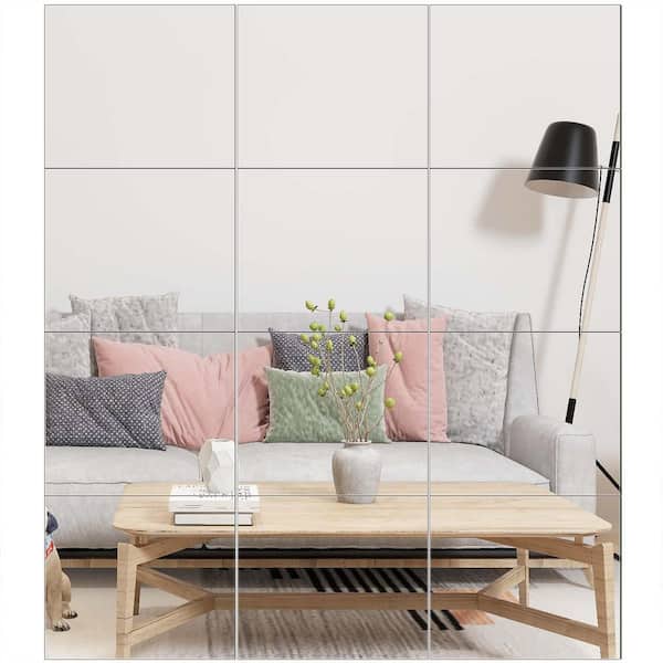 14 in. x 12 in. Wall Mounted Home Gym Mirrors, Frameless Full Length Mirror Tiles for Gym, Bedroom (12-Pack)