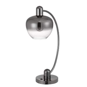 27 in. Gunmetal Metal Table Lamp with Silver Metallic Globe Shade