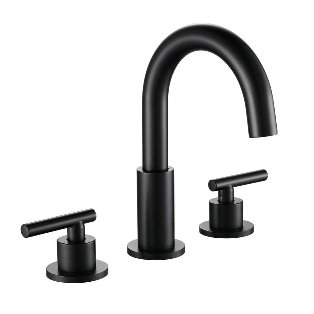 Aba 8 in. Widespread 2-Handle Mid-Arc Bathroom Faucet with Valve and cUPC Water Supply Lines in Matte Black -  Aurora Decor, AD-1515B