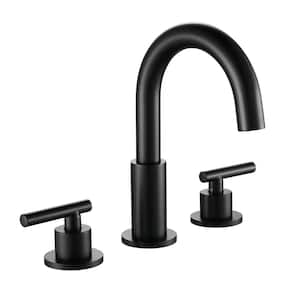 Aba 8 in. Widespread 2-Handle Mid-Arc Bathroom Faucet with Valve and cUPC Water Supply Lines in Matte Black