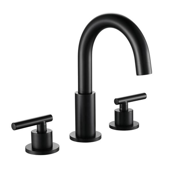 Aurora Decor Aba 8 in. Widespread 2-Handle Mid-Arc Bathroom Faucet with Valve and cUPC Water Supply Lines in Matte Black