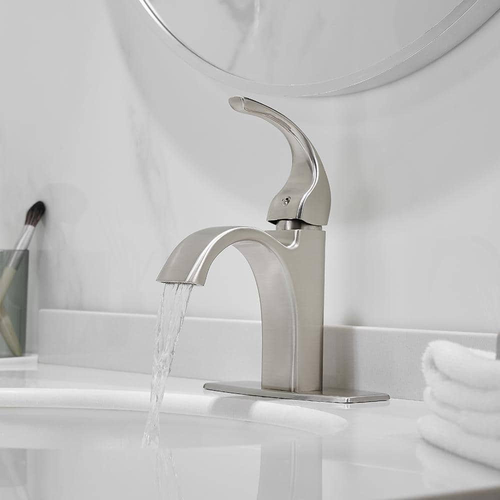 Brushed Nickel Single Handle High Arc Bathroom Faucet