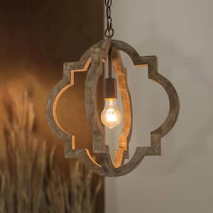 1-Light Distressed Wood and Metal Indoor Mini Pendant Light Farmhouse Perfect for Kitchen, Dining Room, and Living Room
