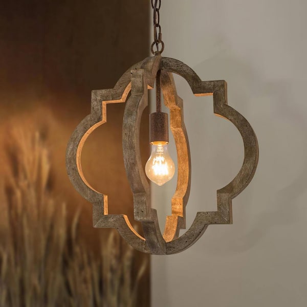 Unbranded 1-Light Distressed Wood and Metal Indoor Mini Pendant Light Farmhouse Perfect for Kitchen, Dining Room, and Living Room