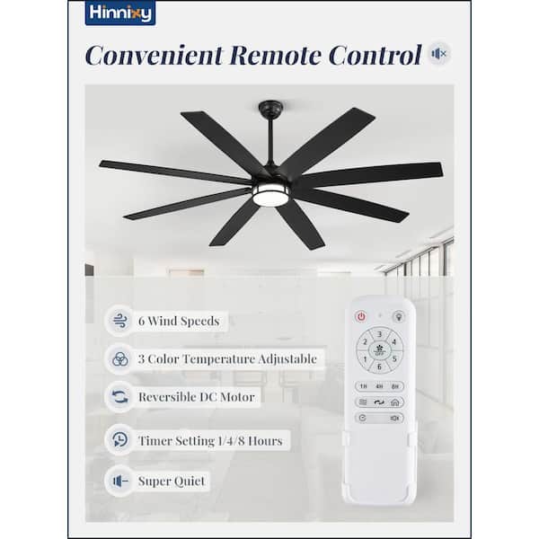 HINNIXY 72 in. Indoor Black Downrod/Angled Mount 6-Speed Ceiling