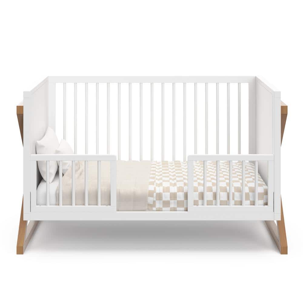 White and Driftwood 3-in-1 Convertible Baby Crib with Adjustable Mattress Support