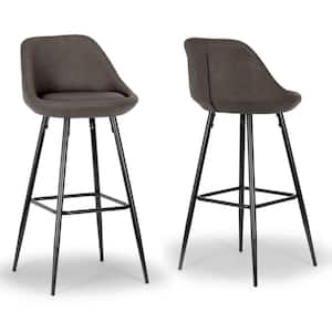 30 in. Aldis Brown Faux Leather Bar Stool with Black Metal Legs and Decorative Zipper (Set of 2)