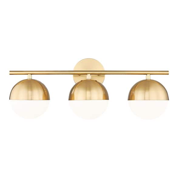 Unbranded Realm Sphere 24 in. Modern Gold 3 Light Vanity Light with Matte Opal Glass Shades
