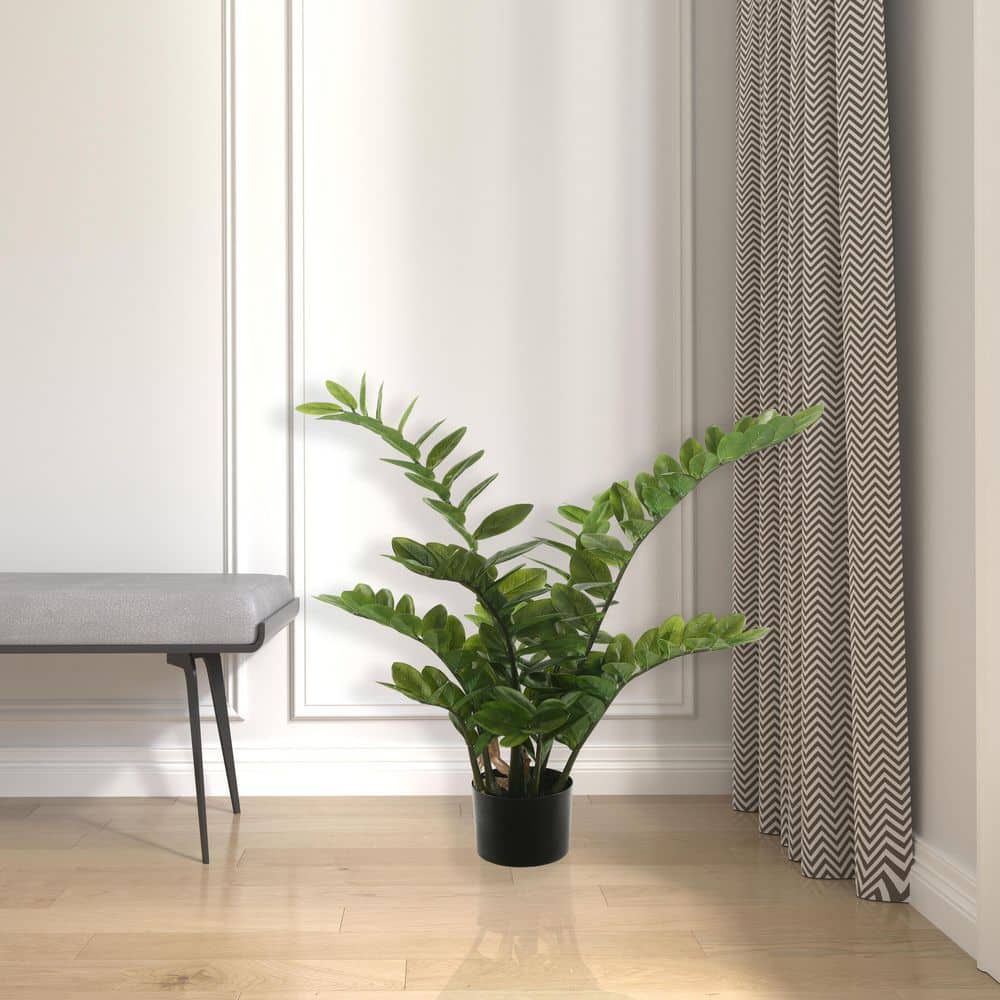 36" Green Plastic Potted Zamifolia Faux Bush