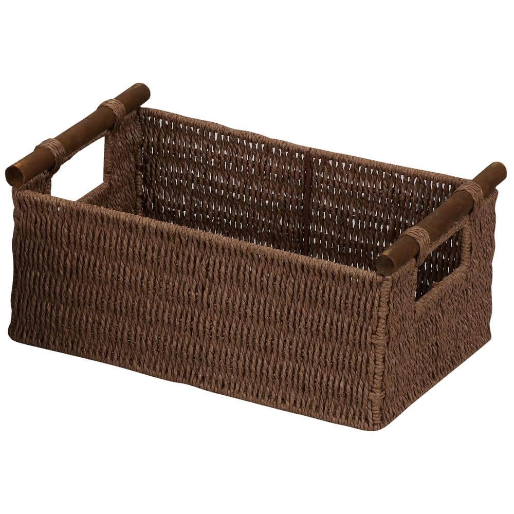 Rustic Rectangular Paper Rope Storage Baskets, Set of 3, Brown