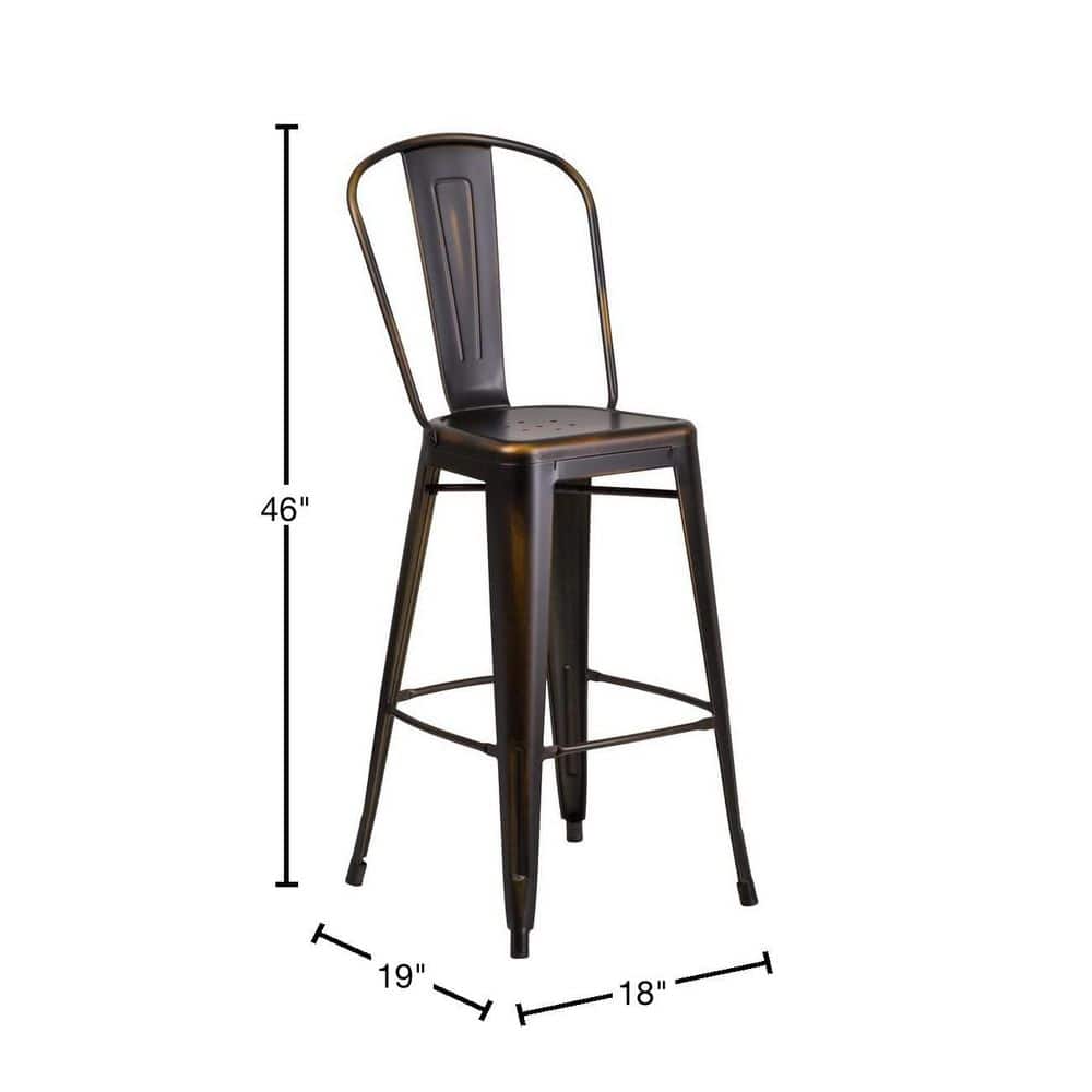 Distressed Copper Metal 30" Bar Stool with Slat Back