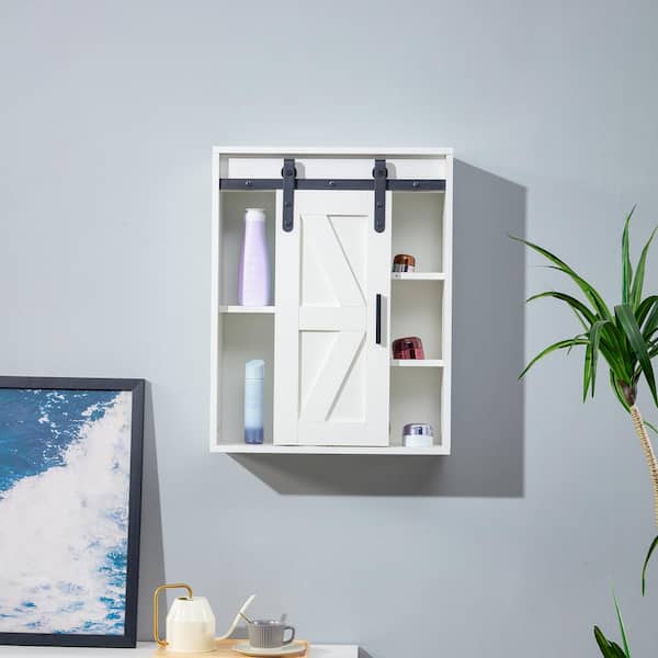 21.7 in. W x 27.6 in. H Rectangular White Surface Mount Sliding Door Medicine Cabinet without Mirror