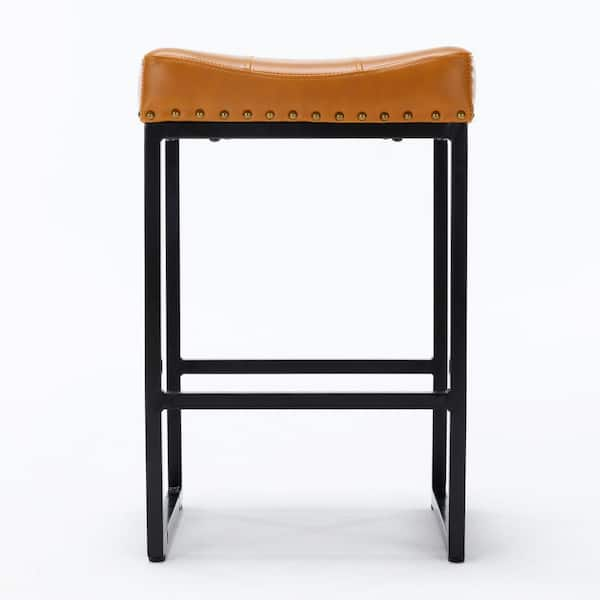 Lue Bona 24 In Whiskey Brown Metal Counter Stool With Faux Leather Seat Backless Bar Stools 0608