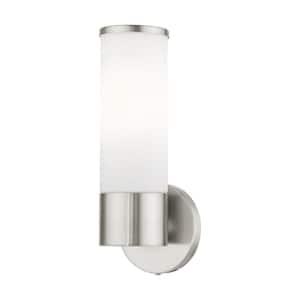 Crestmoor 4.25 in. 1-Light Brushed Nickel ADA Vanity Light with Satin Opal White Glass