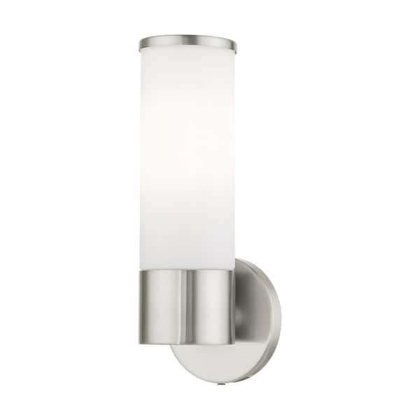 AVIANCE LIGHTING Crestmoor 4.25 in. 1-Light Brushed Nickel ADA Vanity Light with Satin Opal White Glass