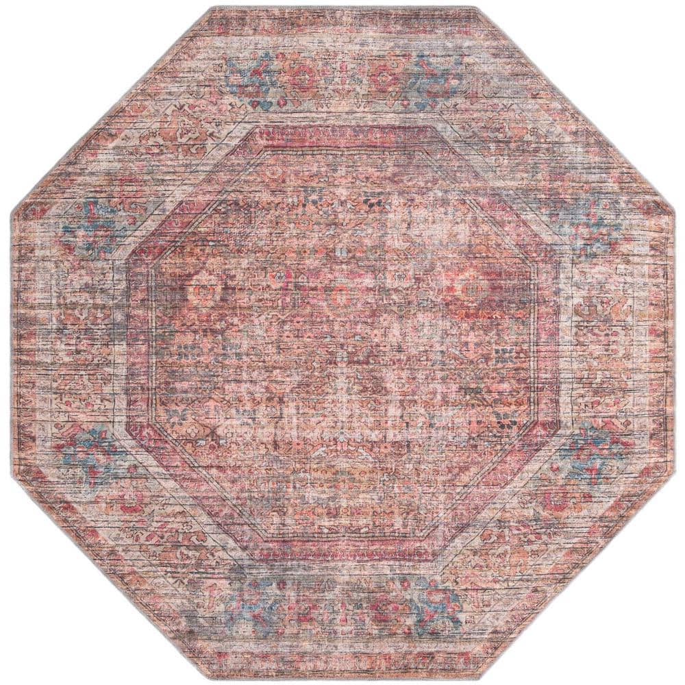 Nostalgia Euphoria 8 ft Octagon Rust Red and Brown Polyester Chenille Area Rug