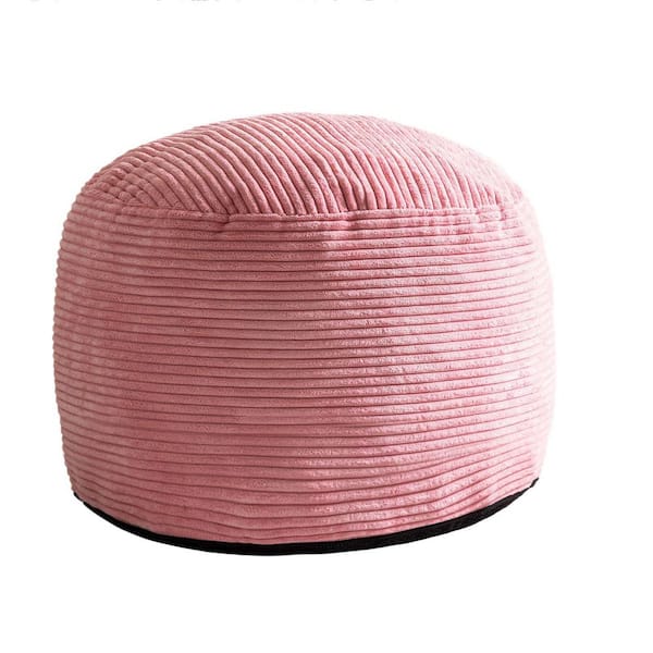 20 X 15 in. Pink Round Stuffed Outdoor Pouf Ottoman, Corduroy Poufs with Foam Chunk Filling