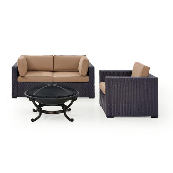 CROSLEY FURNITURE Biscayne 4-Piece Wicker Outdoor Sectional Set with Mocha Cushions