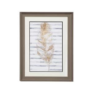 17.5 in. x 23.5 in. Brown Eclectic Decor Metallic Gold Feather Print with Stripes in Rectangular Wood Frame