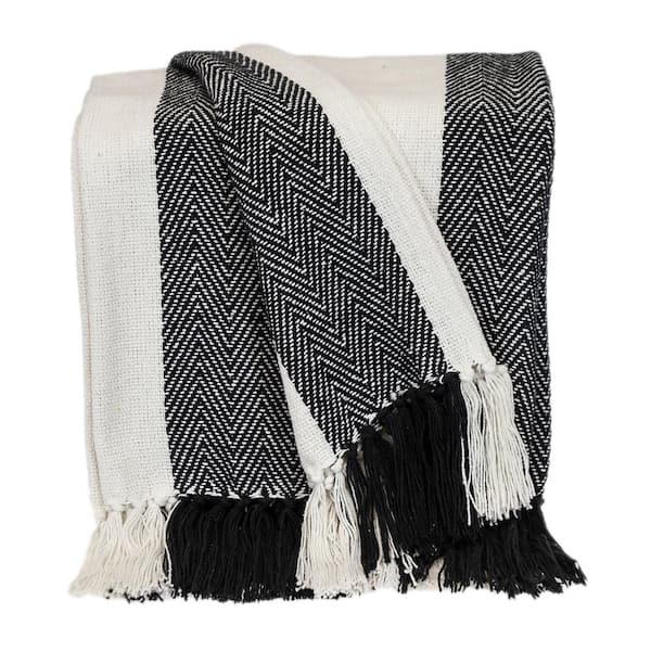Transitional Stripe Black Rectangle 60 in. x 50 in. Throw Blanket
