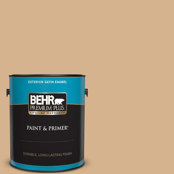 BEHR PREMIUM PLUS 1 gal. Home Decorators Collection #HDC-NT-04 Creme De Caramel Satin Enamel Exterior Paint & Primer