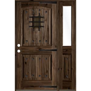 56 in. x 80 in. Mediterranean Knotty Alder Right-Hand/Inswing Clear Glass Black Stain Wood Prehung Front Door w/RHSL