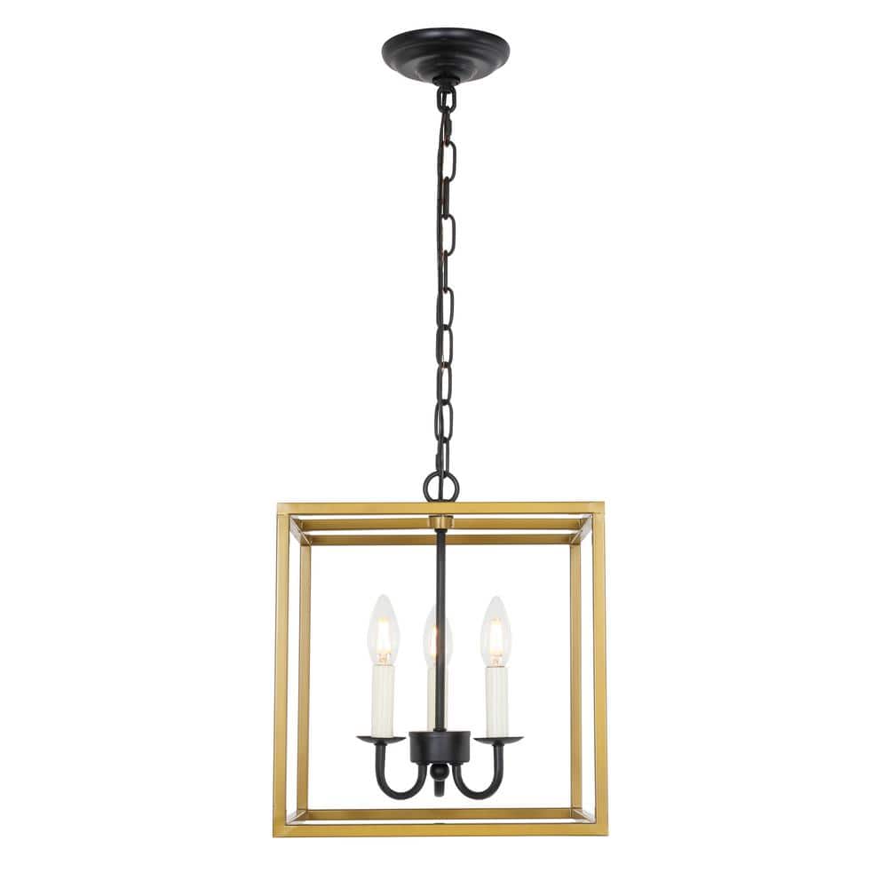 Timeless Home Ethan 12 in. W x 13.75 in. H 3-Light Brass and Black Pendant
