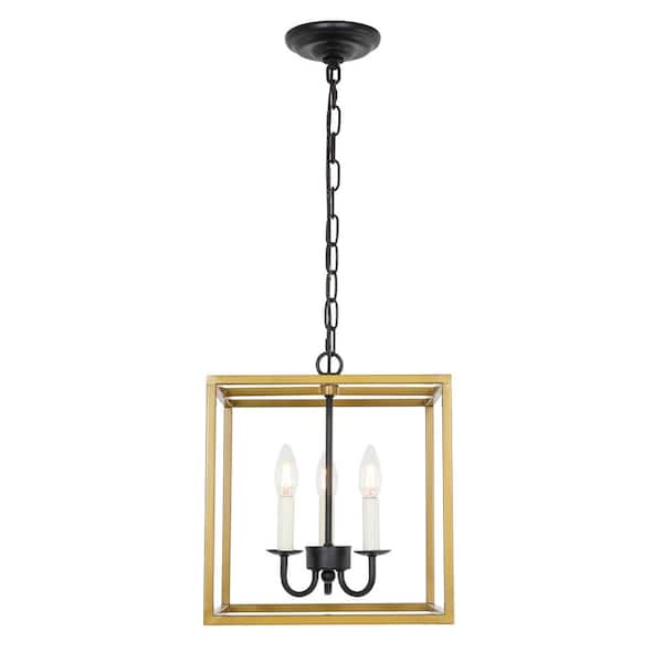 Unbranded Timeless Home Ethan 12 in. W x 13.75 in. H 3-Light Brass and Black Pendant