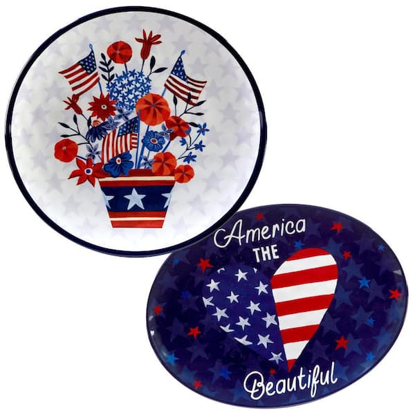 Certified International Stars and Stripes Set 14 in. Assorted Colors Melamine Platters (Set of 2)