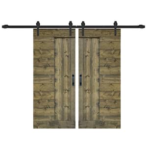 L Series 72 in. x 84 in. Aged Barrel Finished Solid Wood Double Sliding Barn Door with Hardware Kit - Assembly Needed