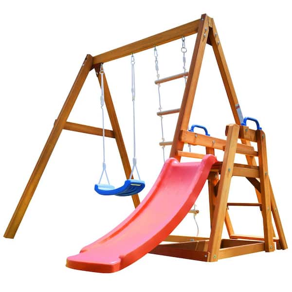 Unbranded Outdoor Wooden Swing Set with Slide