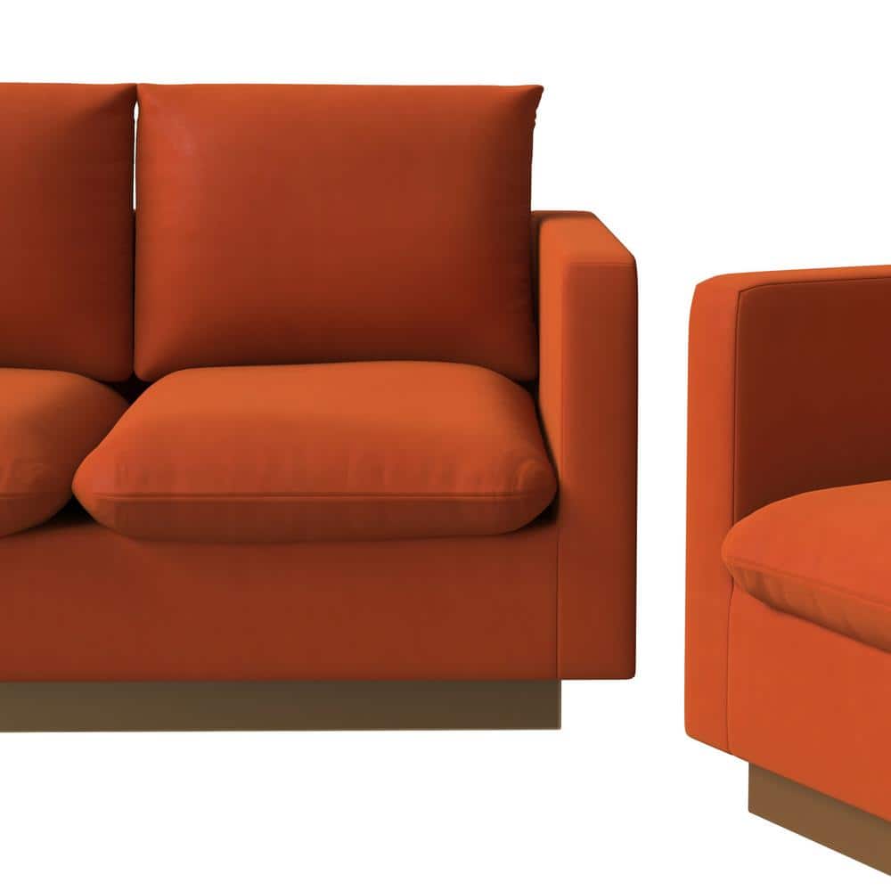 Orange Marmalade Velvet 3-Piece Sofa Set with Gold Base
