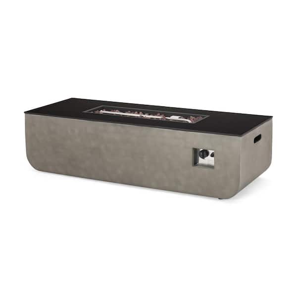56 in. W x 15 in. H Outdoor Light Gray and Black Top Rectangular 500000 BTU Fire Pit Table for Outside, Patio and Garden