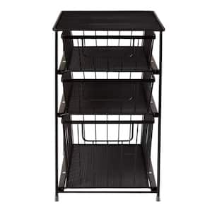 Modern 3-Tier Steel Pantry Organizer Pull-Out in Black