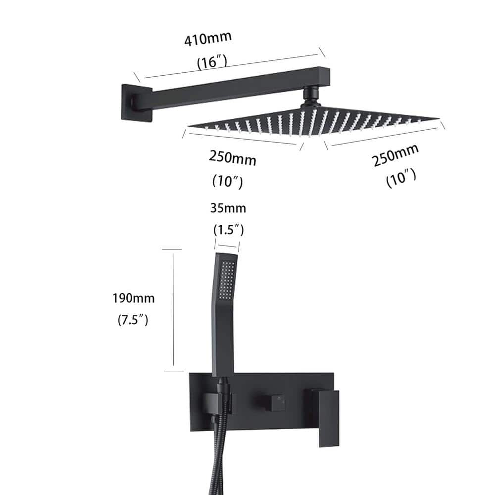 Large Black Wall Mounted Rain Shower System