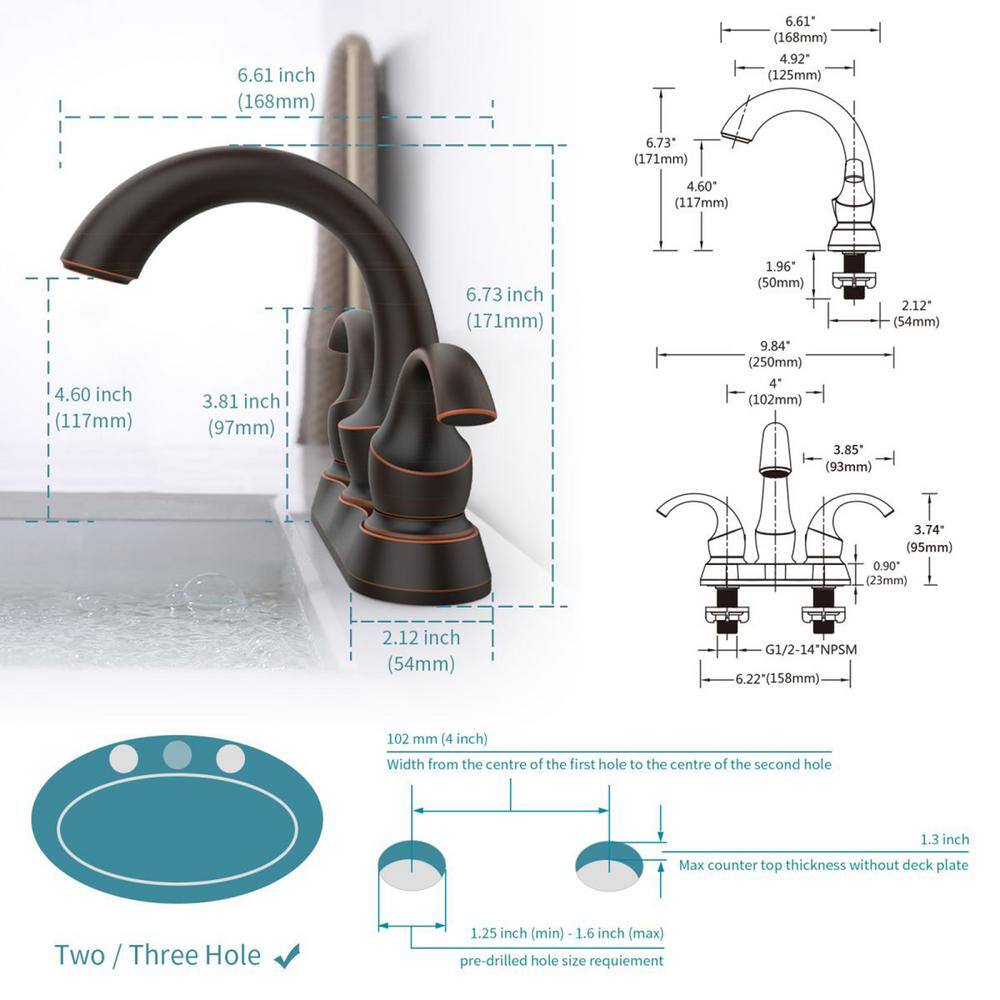 Oil Rubbed Bronze Double Handle Bathroom Faucet with Drain Assembly