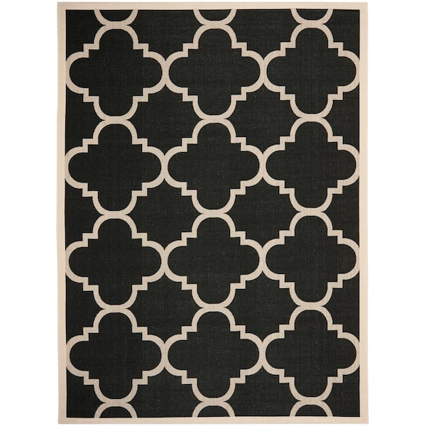 SAFAVIEH Courtyard Black/Beige 8 ft. x 10 ft. Border Clover Indoor/Outdoor Area Rug