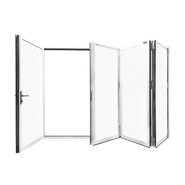 144 in. x 80 in. White Aluminum Outswing Folding Patio Door 1 Left 3 Right Panels Double Tempered Glass with Lockset