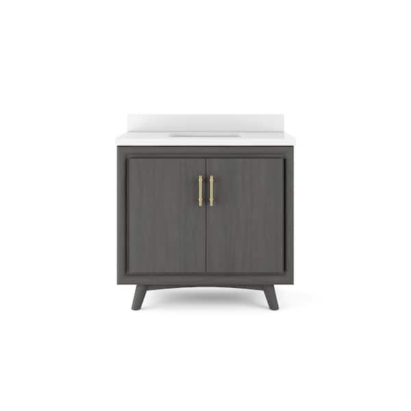 Thomasville Preston 36 in. W x 20 in. D Bath Vanity in Antique Grey with Quartz Stone Vanity Top in White with White Basin