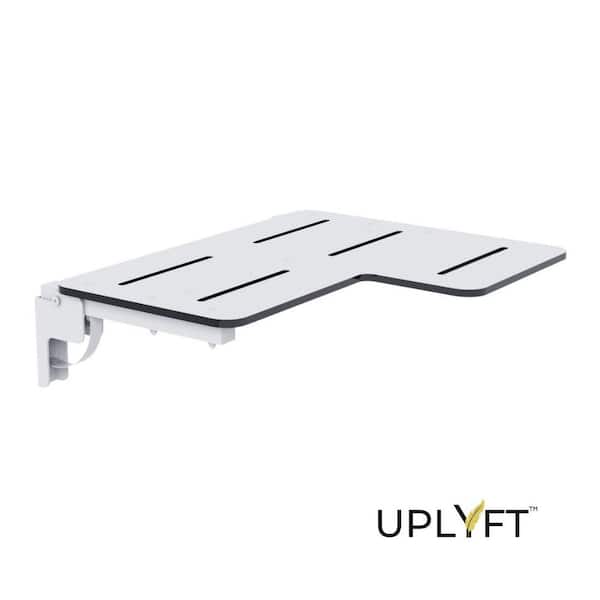 UPLYFT 32 in. Reversible L-Shape Wall Mount Shower Seat with White Phenolic Slotted Top and Powder White Base