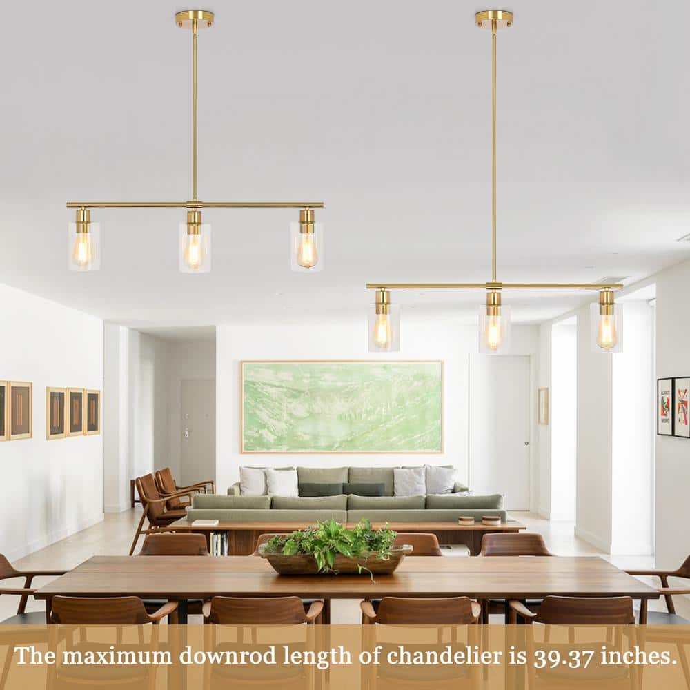 Gold Linear Pendant Light with Clear Glass Shades