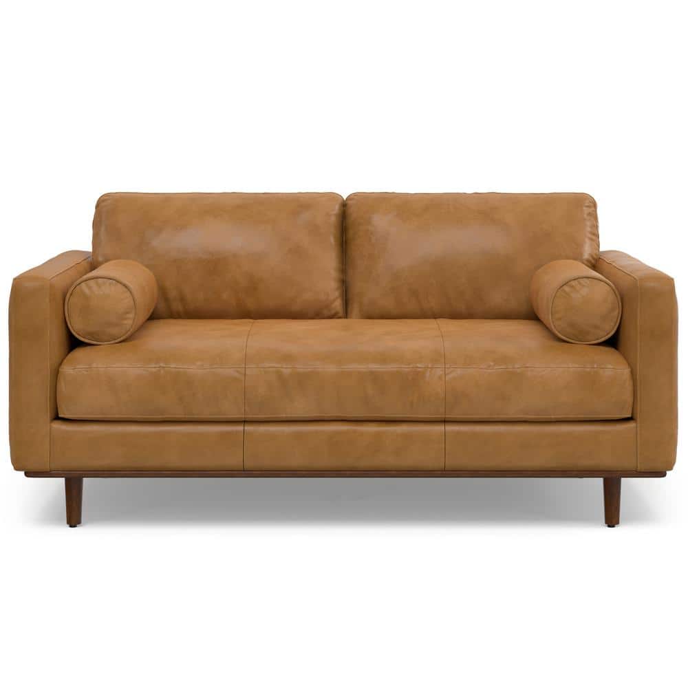 Morrison Sienna Leather Mid-Century Modern Sofa with Ottoman
