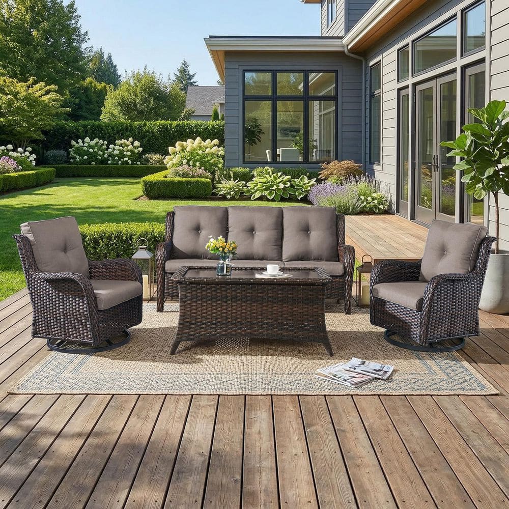 ArcLine 4-Piece Brown Wicker Patio Conversation Set with Olefin Gray Cushions and Swivel Glider Chairs/Sofa price history on PriceWatchPro