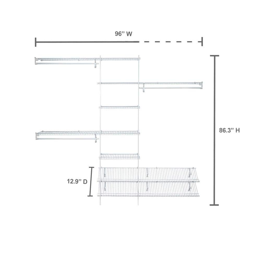 White Ventilated Steel 5ft to 8ft Closet Organizer Kit