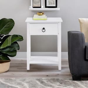 White, 1-Drawer Wooden End Table with Storage Shelf Nightstand, Drawer and Shelf for Small Spaces Bed Side Table
