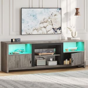 70 in. Wash Grey LED TV Stand Fits TV's Up to 80 in. Entertainment Center with Cabinets and Removable shelf