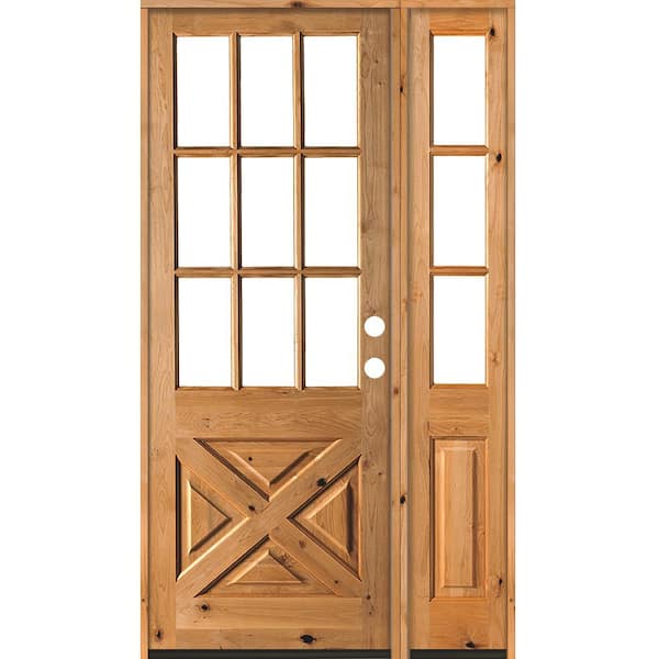 Krosswood Doors 50 in. x 96 in. Knotty Alder 2-Panel Left-Hand/Inswing Clear Glass Clear Stain Wood Prehung Front Door w/Right Sidelite